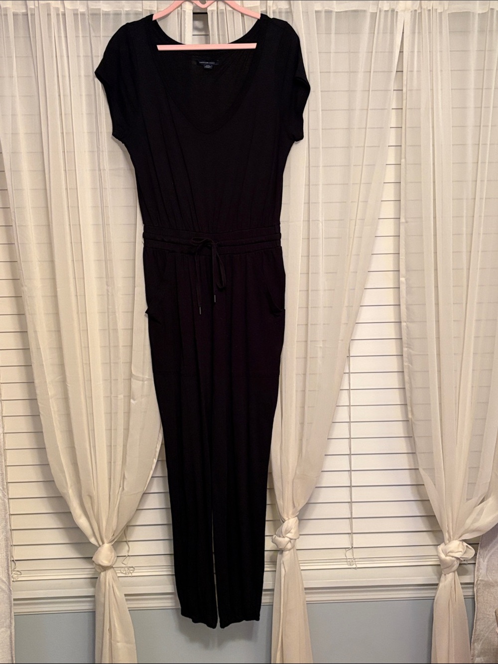 Women's Black Drawstring Jumpsuit Dress